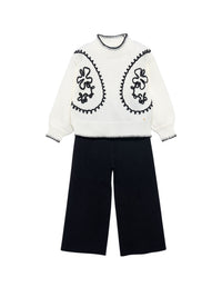 Conj. calça tricot Creme-pret (Preto)  para Menina - Abel & Lula