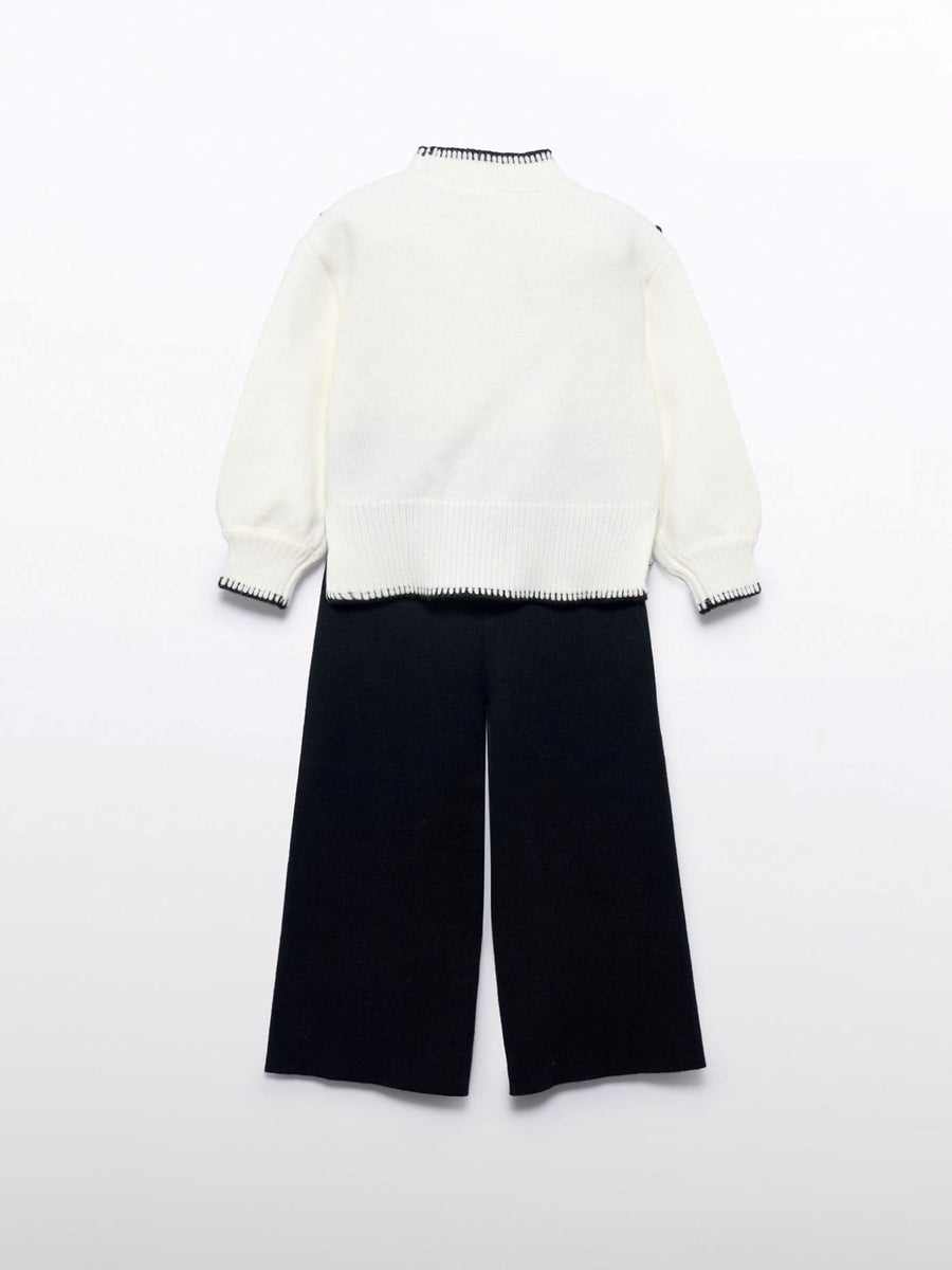 Conj. calça tricot Creme-pret (Preto)  para Menina - Abel & Lula