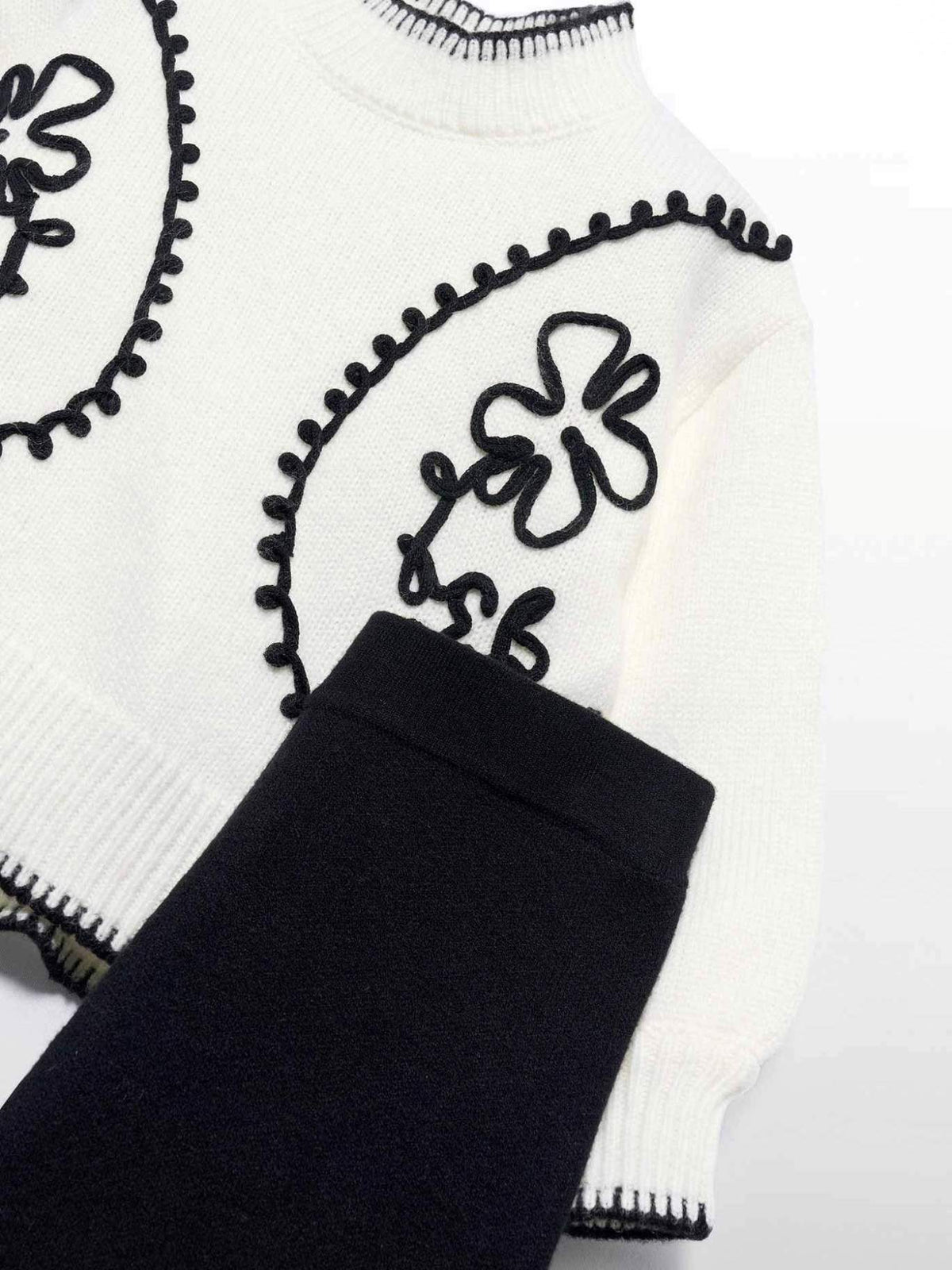 Conj. calça tricot Creme-pret (Preto)  para Menina - Abel & Lula