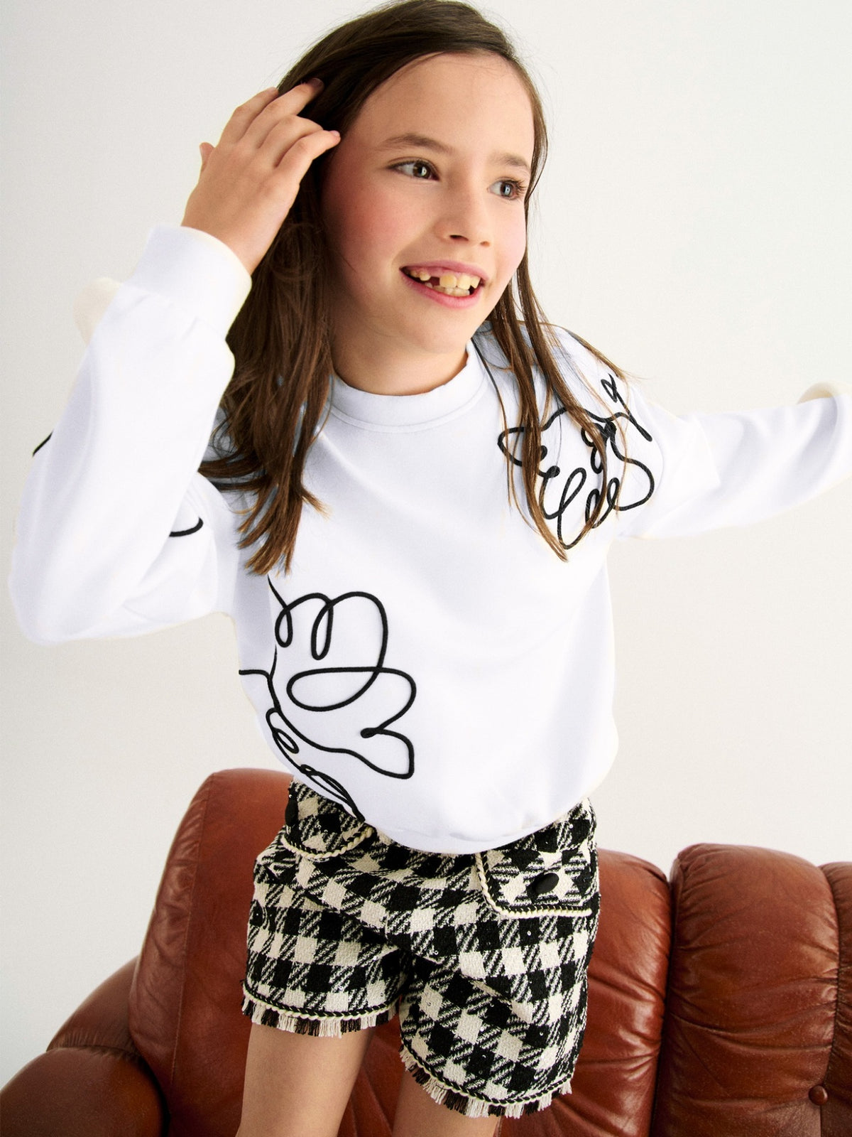 Sweat modal bordada Creme (Creme / Pérola)  para Menina - Abel & Lula