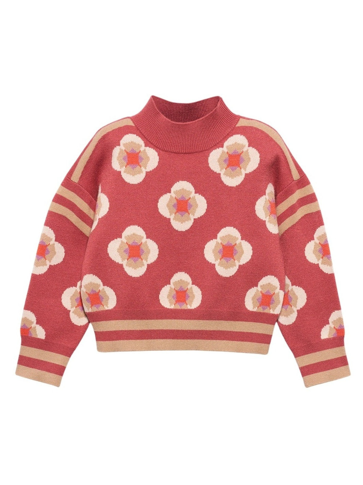 Jersey jacquard geometrico Paprica (Tijolo)  para Menina - Abel & Lula