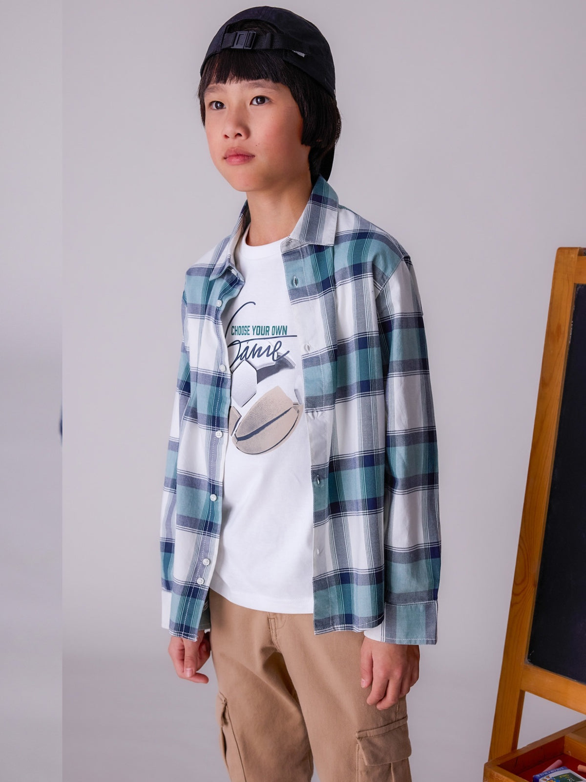 Camisa m/comp.xadrez Pinho (Verde seco)  para Menino - Mayoral