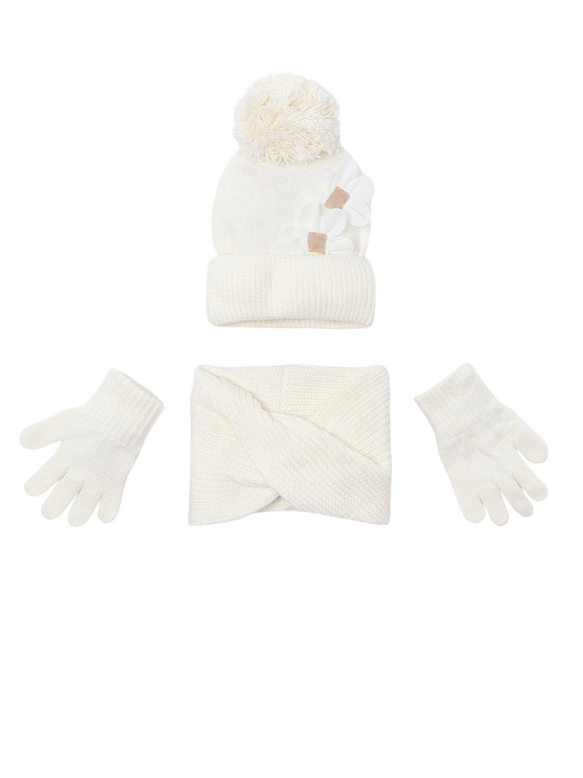 Conj. gorro cachecol flores Macchiato (Creme / Pérola)  para Menina - Mayoral