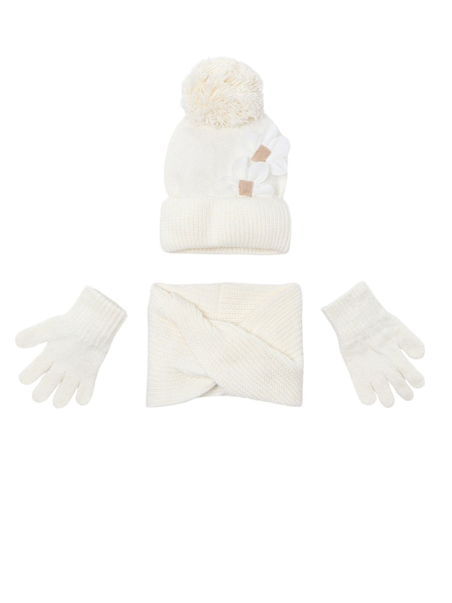 Conj. gorro cachecol flores Macchiato (Creme / Pérola)  para Menina - Mayoral
