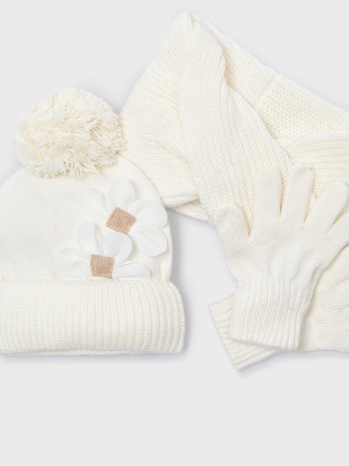 Conj. gorro cachecol flores Macchiato (Creme / Pérola)  para Menina - Mayoral