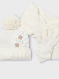 Conj. gorro cachecol flores Macchiato (Creme / Pérola)  para Menina - Mayoral