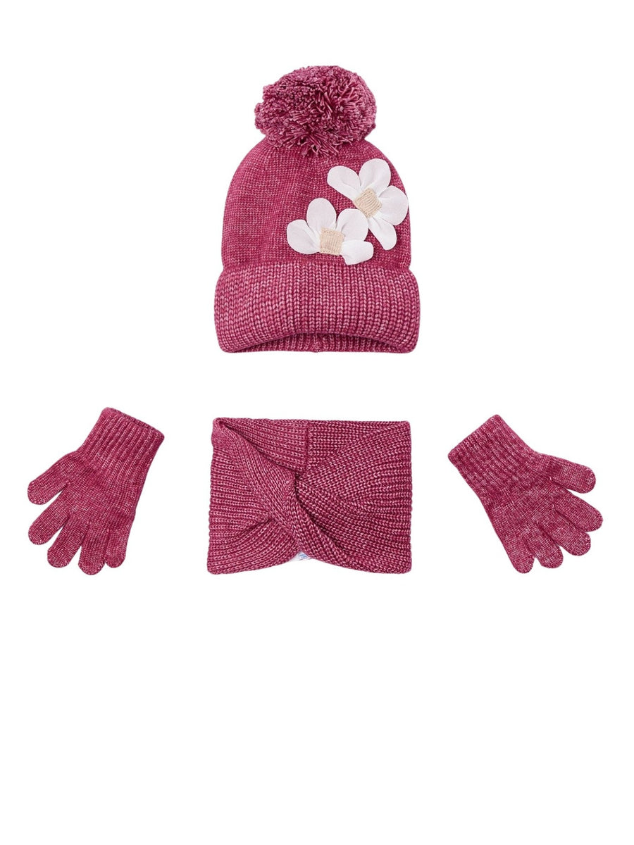 Conj. gorro cachecol flores Cereja mez (Vermelho Escuro)  para Menina - Mayoral