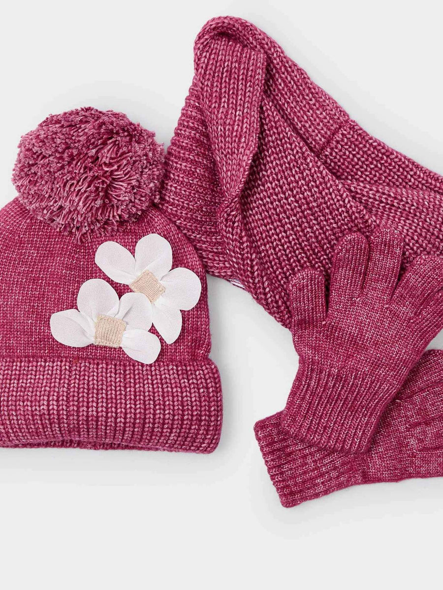 Conj. gorro cachecol flores Cereja mez (Vermelho Escuro)  para Menina - Mayoral
