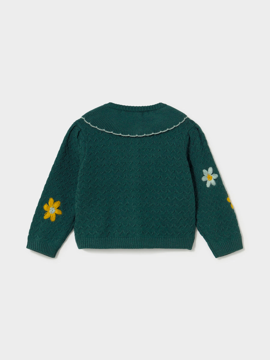 Casaco tricô flores bordadas Nenufar (Verde Escuro)  para Bebé Menina - Mayoral