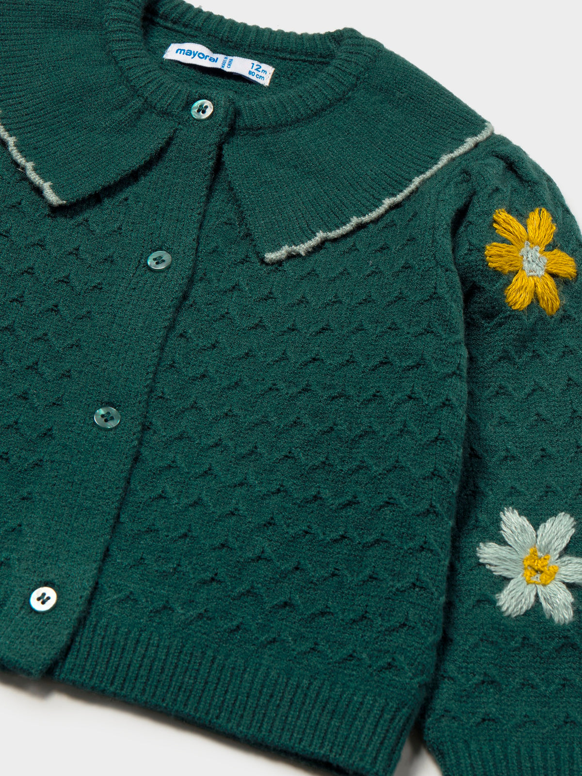 Casaco tricô flores bordadas Nenufar (Verde Escuro)  para Bebé Menina - Mayoral