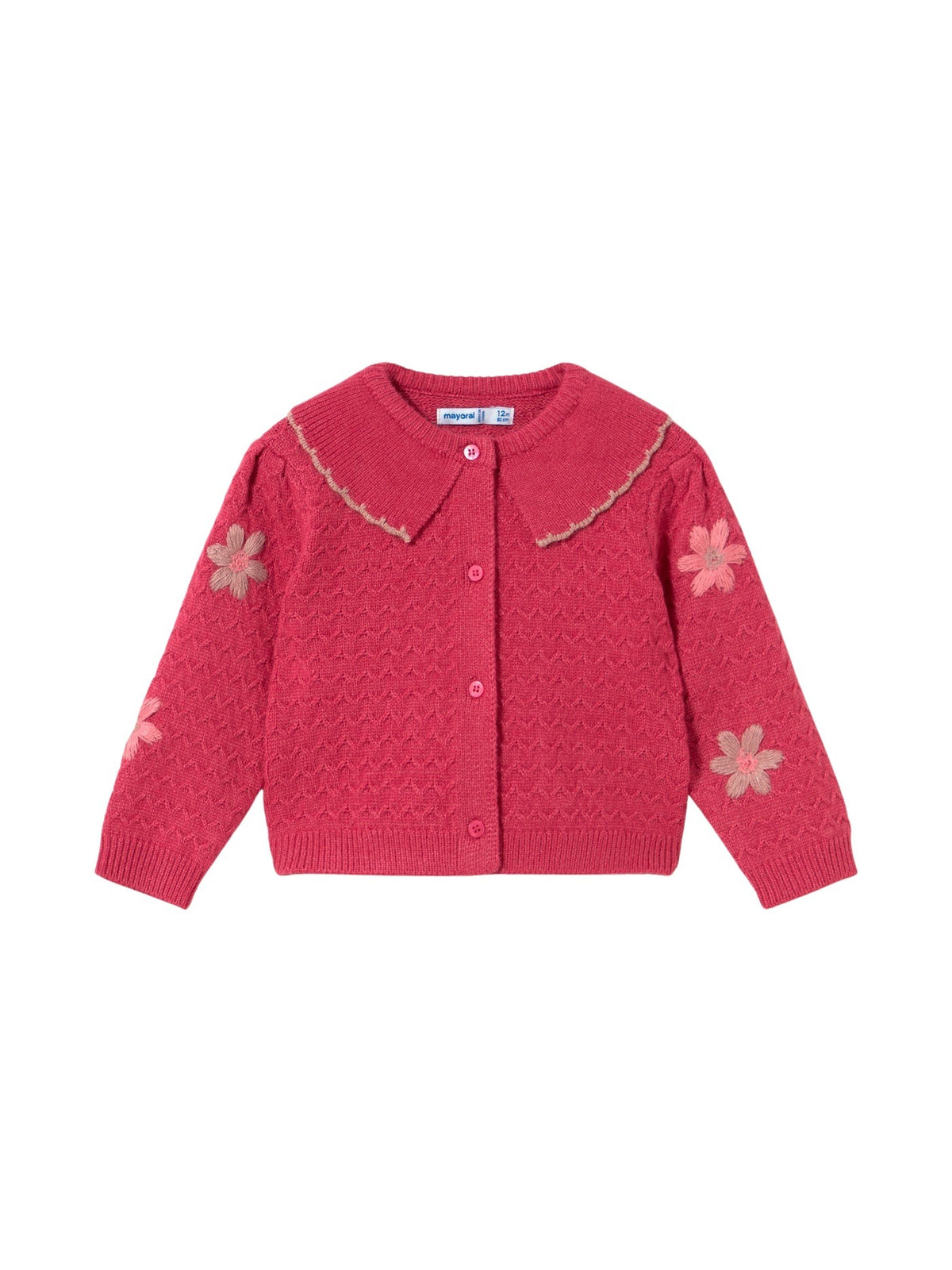 Casaco tricô flores bordadas Petala mez (Rosa Velho)  para Bebé Menina - Mayoral