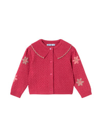 Casaco tricô flores bordadas Petala mez (Rosa Velho)  para Bebé Menina - Mayoral