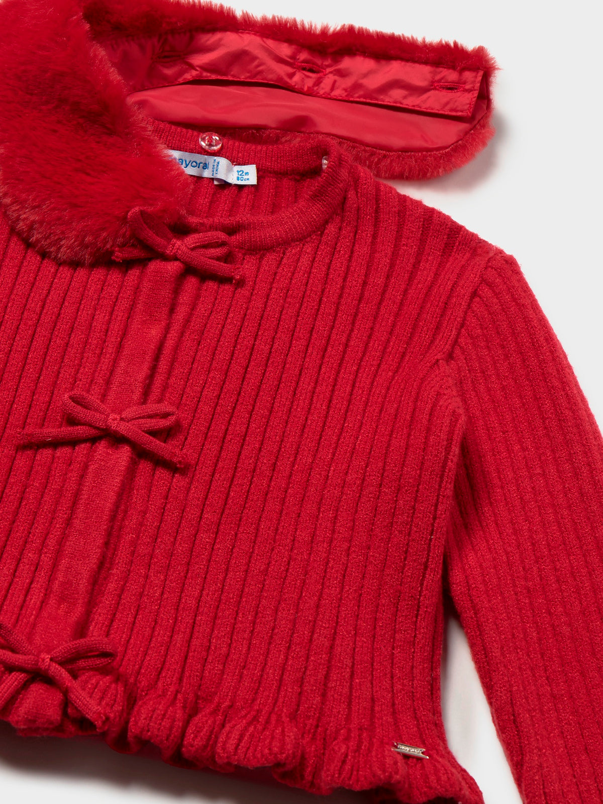 Casaco tricô gola pelo Vermelho (Vermelho)  para Bebé Menina - Mayoral
