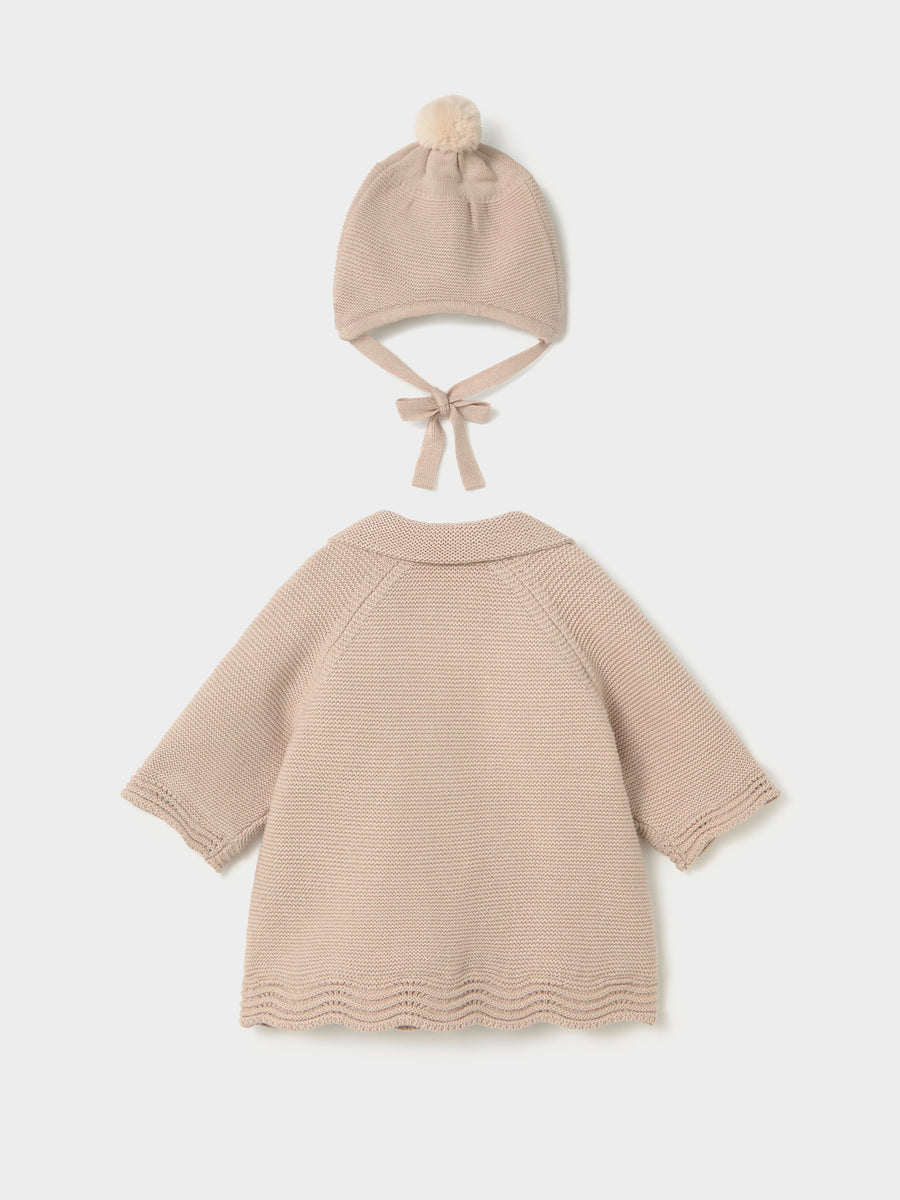 Casaco tricô com gorro Moca vig (Castanho Claro)  para Bebé Menina - Mayoral