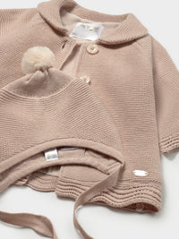 Casaco tricô com gorro Moca vig (Castanho Claro)  para Bebé Menina - Mayoral