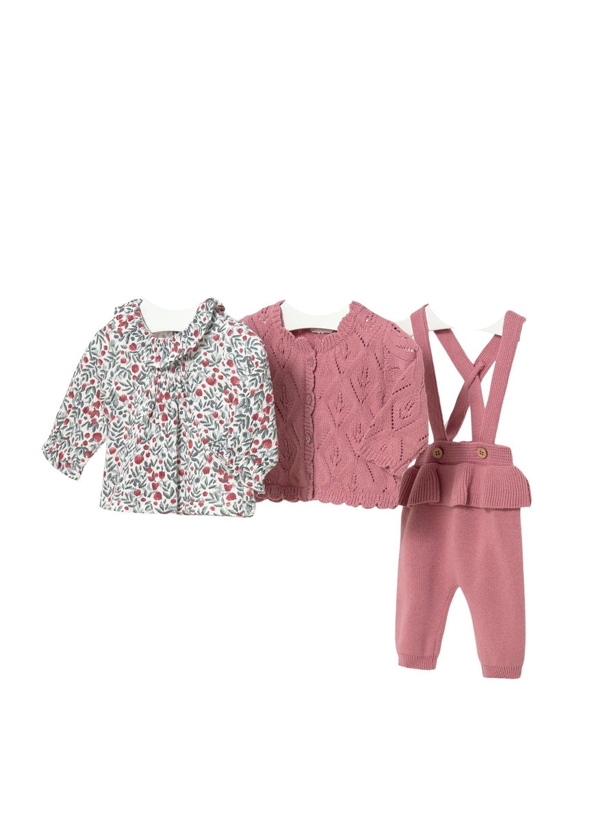 Conj. 3 peças tricô Lírio (Rosa Velho)  para Bebé Menina - Mayoral