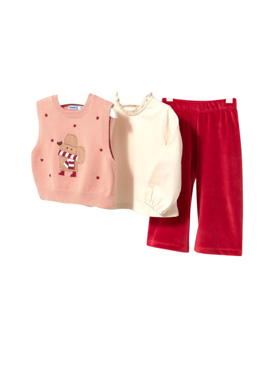 Conj. calça colete tricô Rooibos (Vermelho)  para Bebé Menina - Mayoral