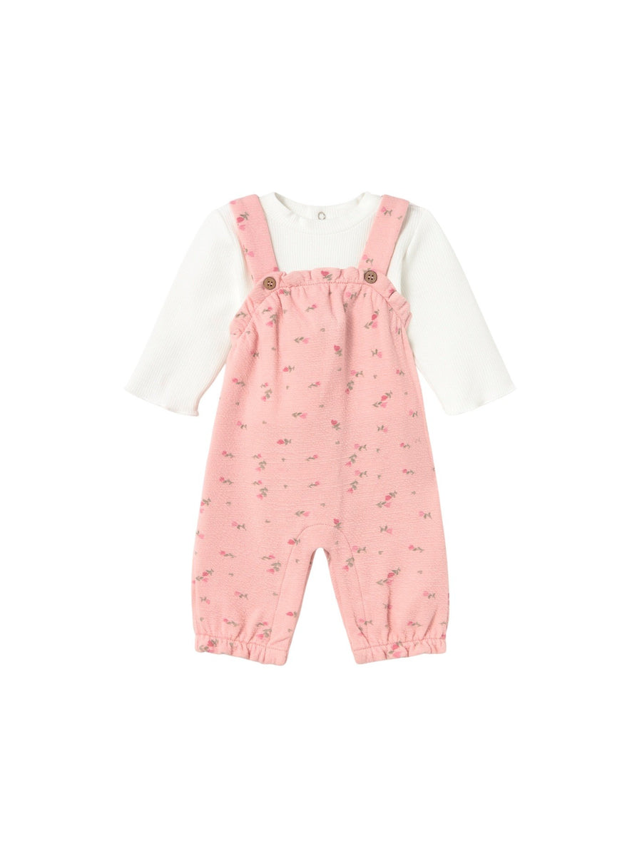 Conj. jardineira estampado Crú-rosa (Rosa)  para Bebé Menina - Mayoral