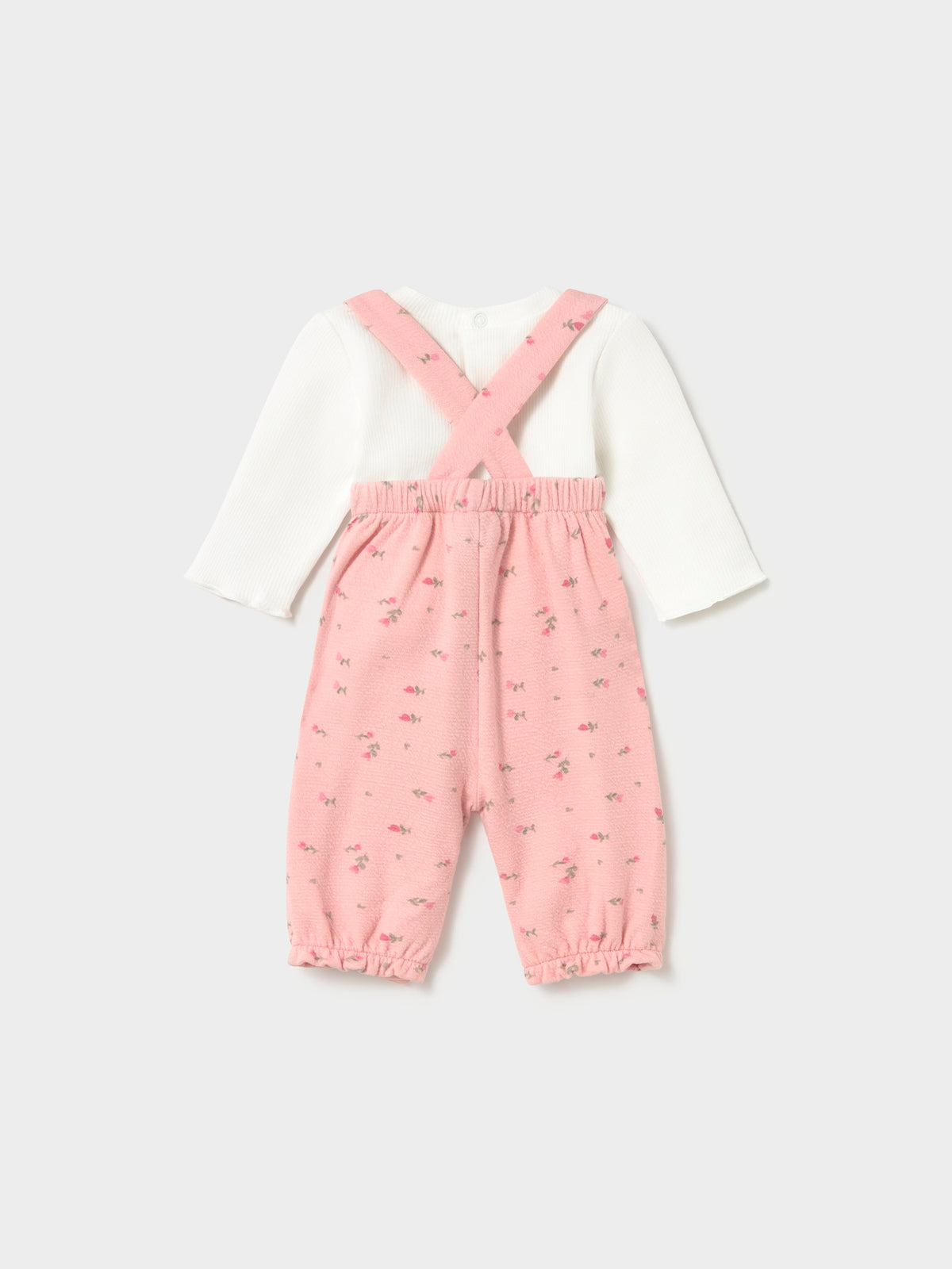 Conj. jardineira estampado Crú-rosa (Rosa)  para Bebé Menina - Mayoral