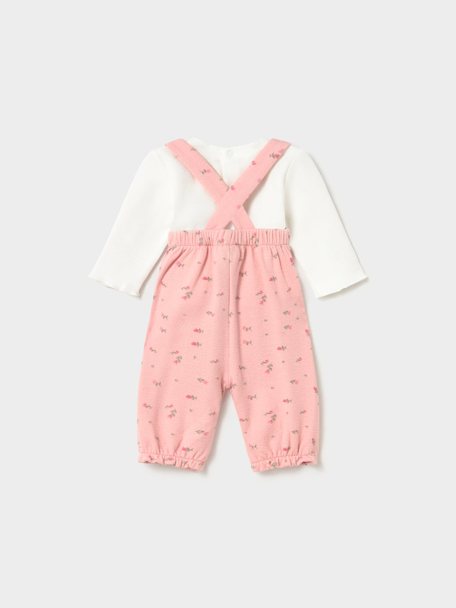 Conj. jardineira estampado Crú-rosa (Rosa)  para Bebé Menina - Mayoral