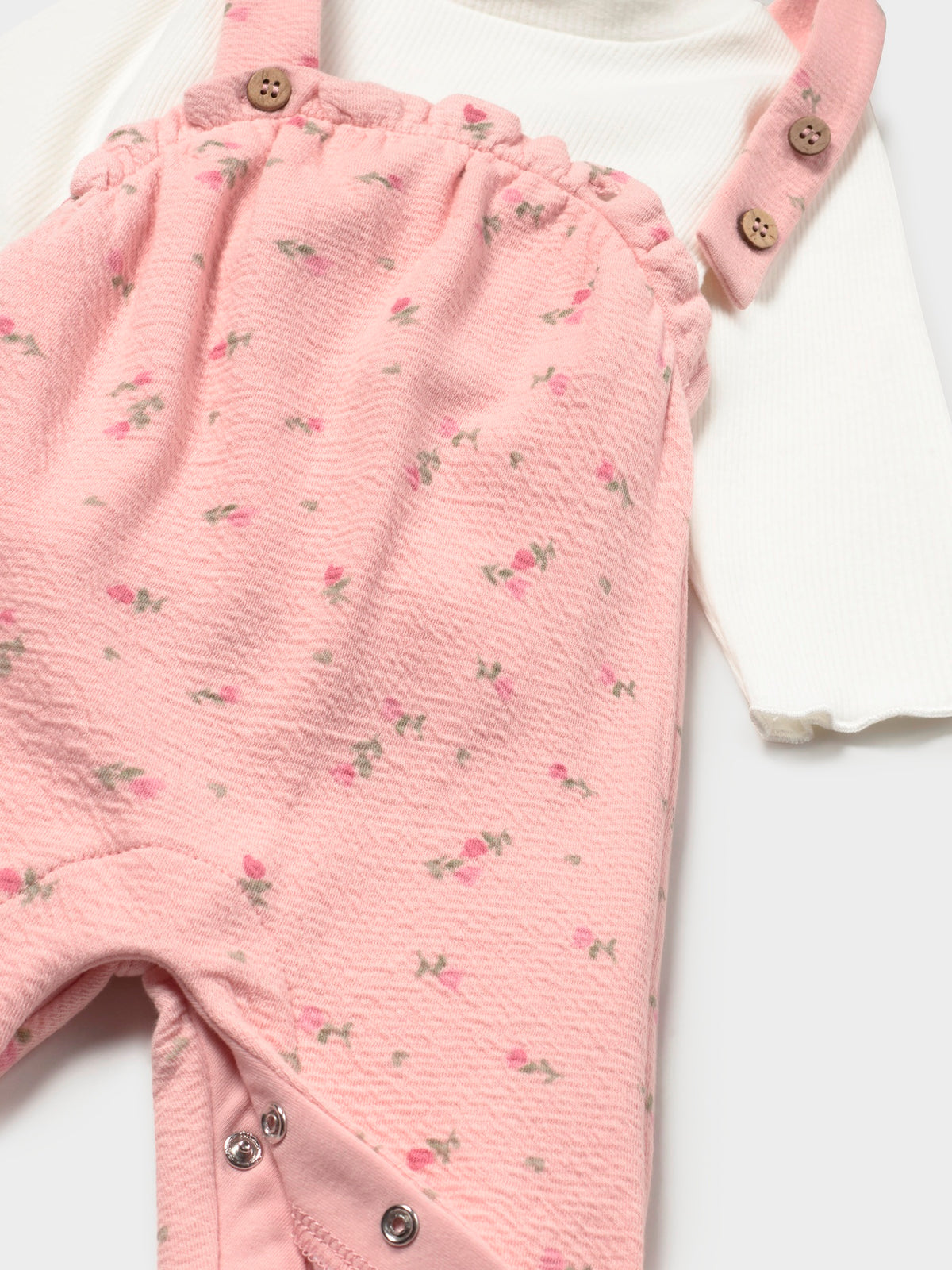 Conj. jardineira estampado Crú-rosa (Rosa)  para Bebé Menina - Mayoral