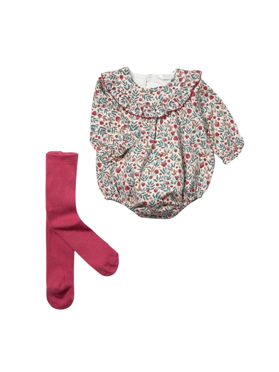 Conj. fato bebé e meia calça Lírio (Rosa Velho)  para Bebé Menina - Mayoral