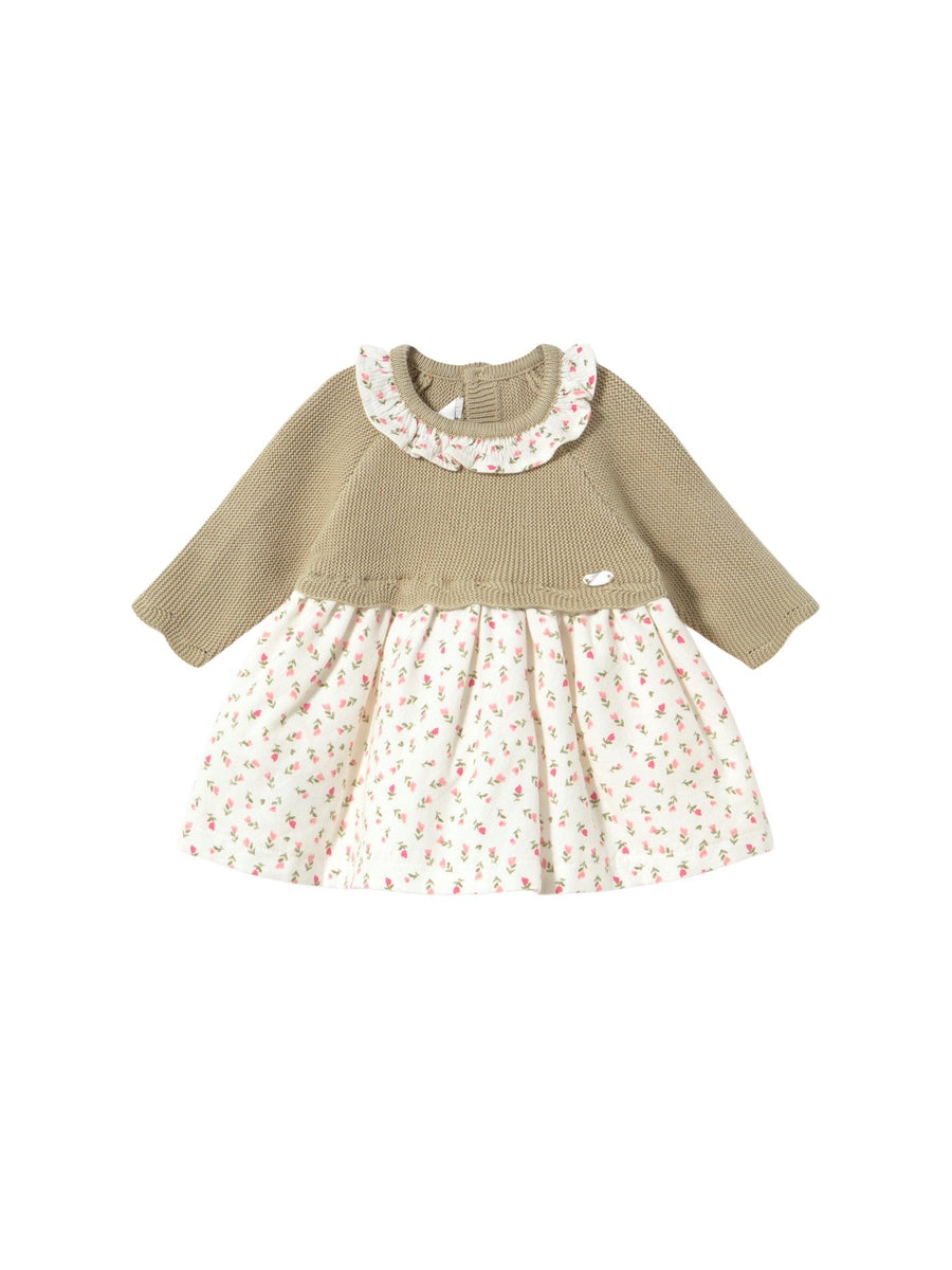 Vestido malha combinado Loureiro (Azeitona)  para Bebé Menina - Mayoral
