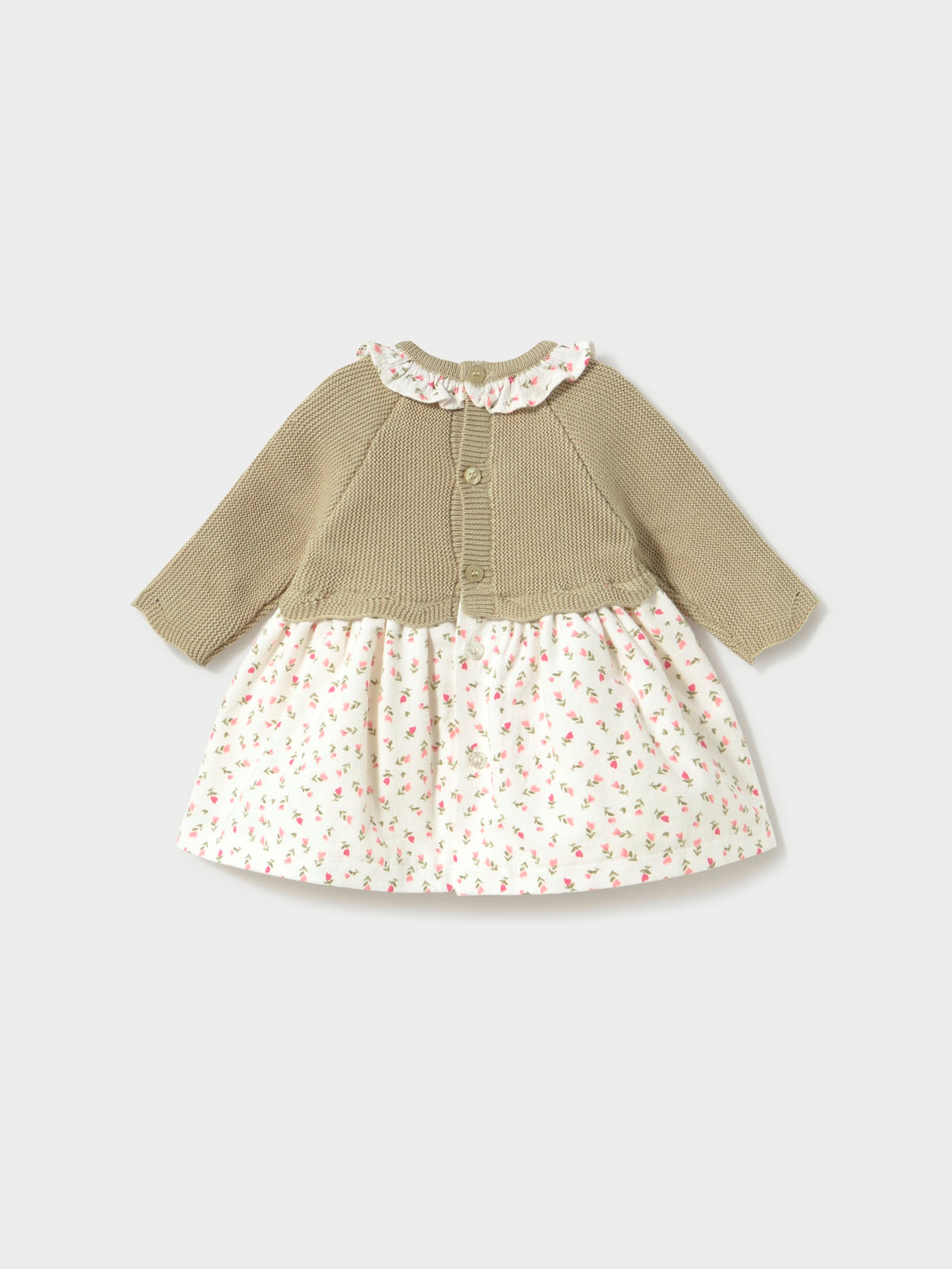 Vestido malha combinado Loureiro (Azeitona)  para Bebé Menina - Mayoral