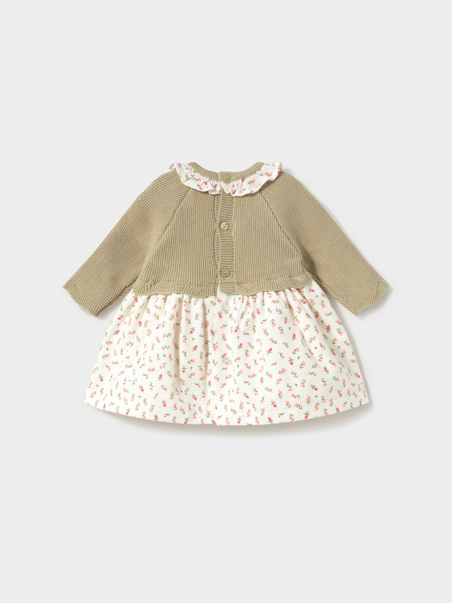 Vestido malha combinado Loureiro (Azeitona)  para Bebé Menina - Mayoral