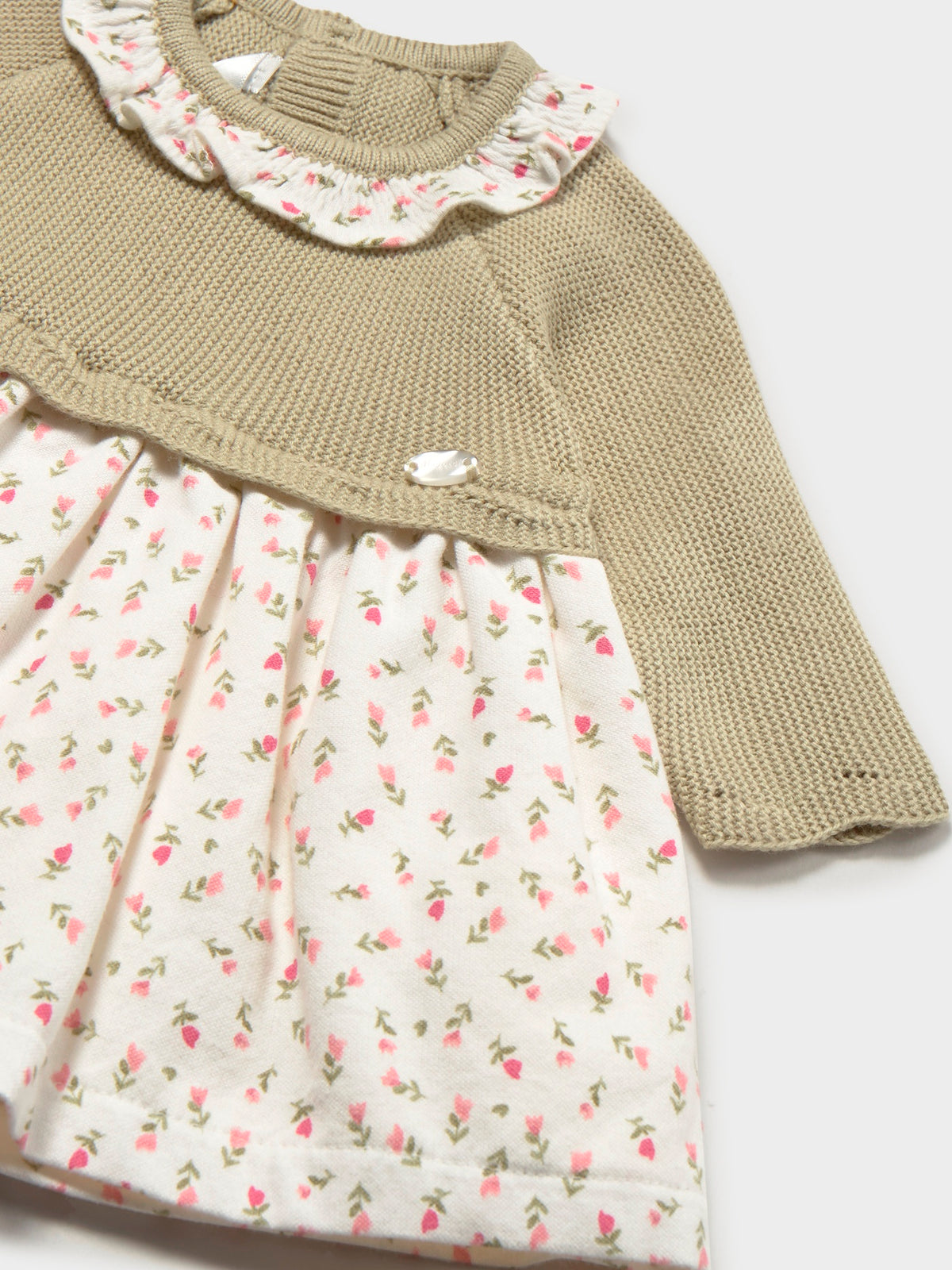 Vestido malha combinado Loureiro (Azeitona)  para Bebé Menina - Mayoral
