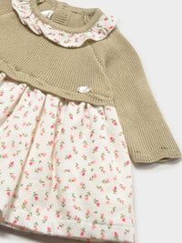 Vestido malha combinado Loureiro (Azeitona)  para Bebé Menina - Mayoral