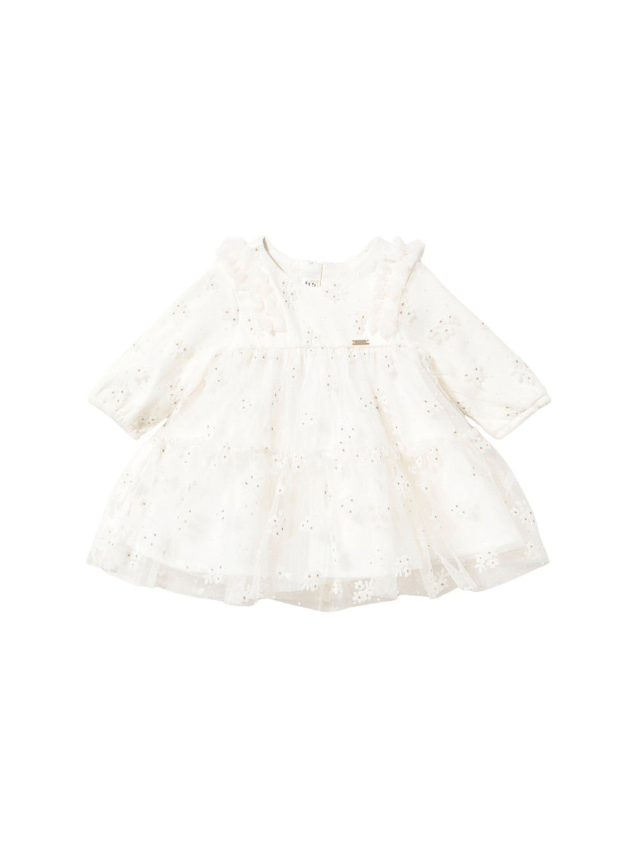 Vestido tule estampado Crú (Creme / Pérola)  para Bebé Menina - Mayoral