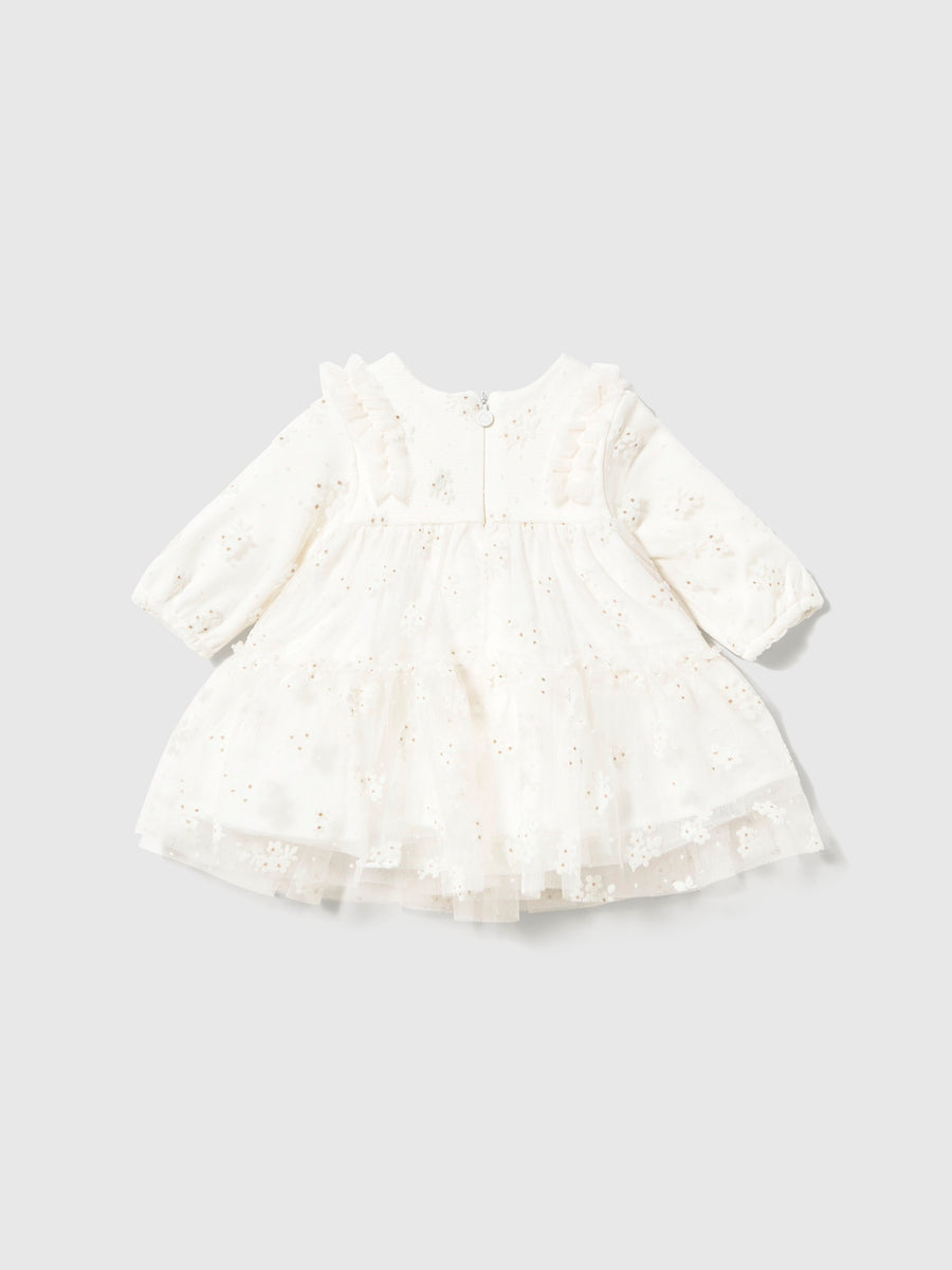 Vestido tule estampado Crú (Creme / Pérola)  para Bebé Menina - Mayoral