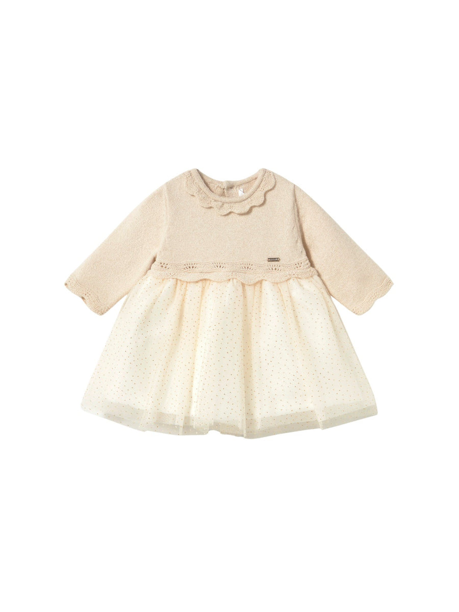 Vestido tricô e tule Champanhe (Dourado)  para Bebé Menina - Mayoral