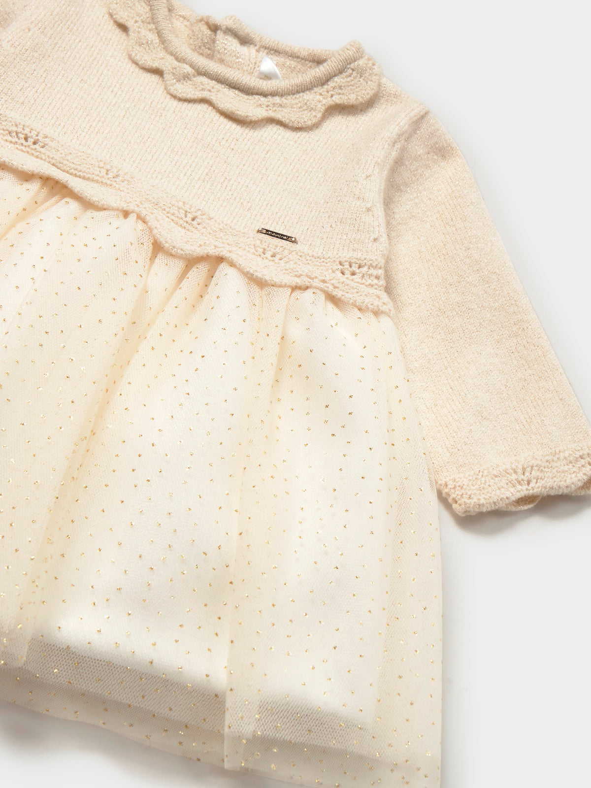 Vestido tricô e tule Champanhe (Dourado)  para Bebé Menina - Mayoral
