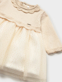 Vestido tricô e tule Champanhe (Dourado)  para Bebé Menina - Mayoral