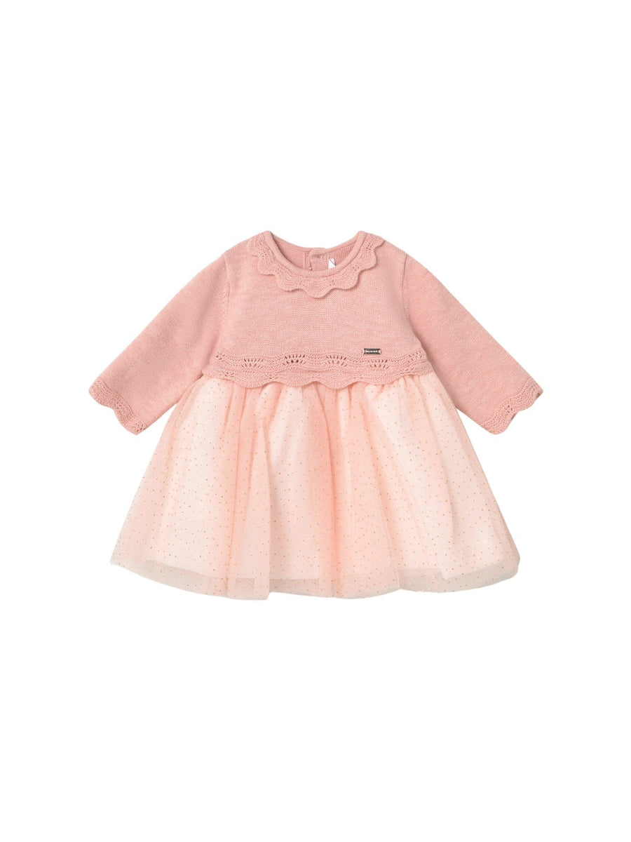 Vestido tricô e tule Rosa baby (Rosa Bébé)  para Bebé Menina - Mayoral