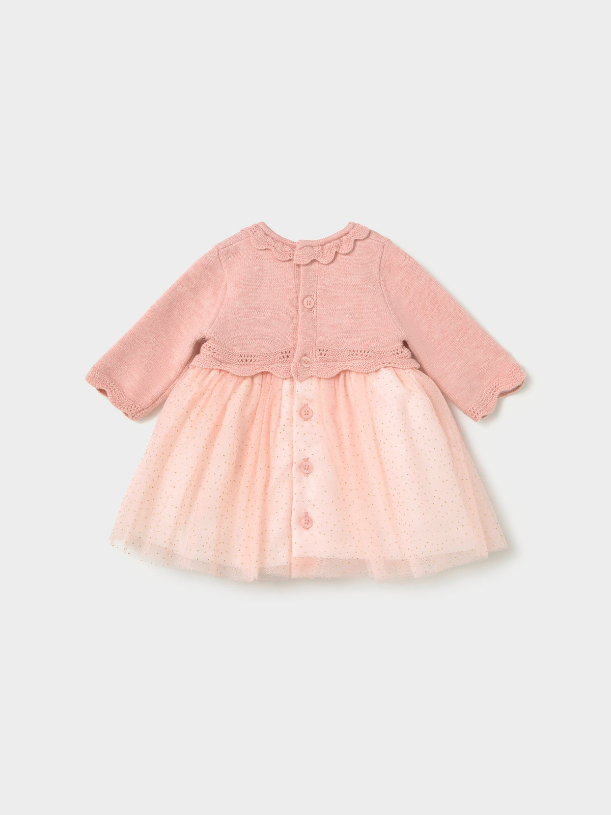 Vestido tricô e tule Rosa baby (Rosa Bébé)  para Bebé Menina - Mayoral
