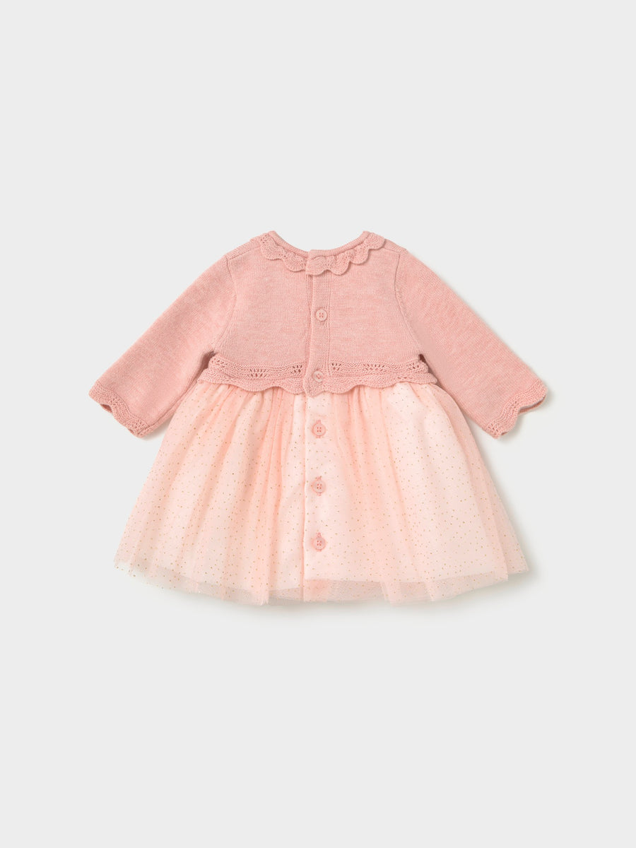 Vestido tricô e tule Rosa baby (Rosa Bébé)  para Bebé Menina - Mayoral