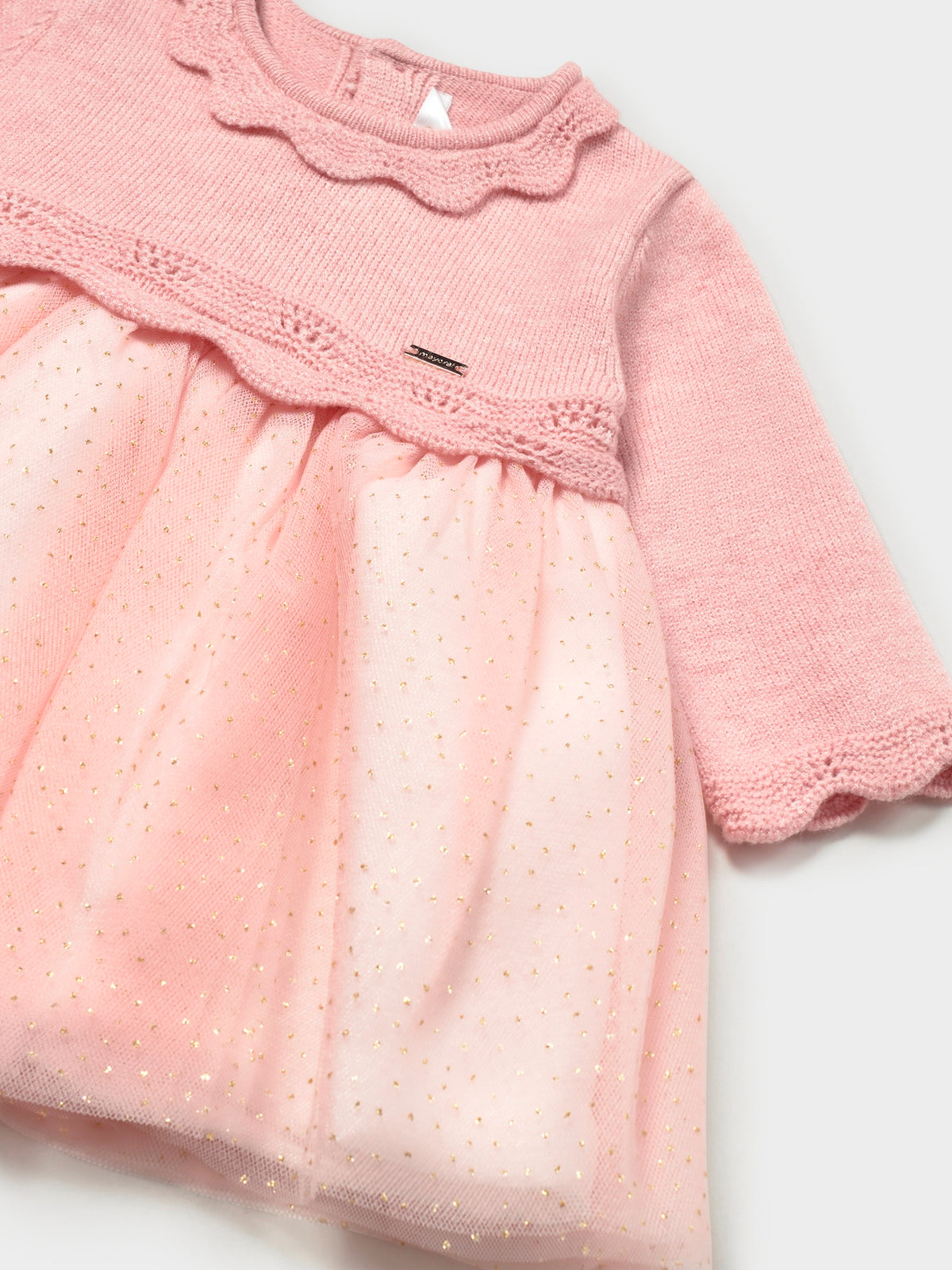 Vestido tricô e tule Rosa baby (Rosa Bébé)  para Bebé Menina - Mayoral