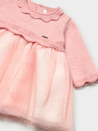 Vestido tricô e tule Rosa baby (Rosa Bébé)  para Bebé Menina - Mayoral