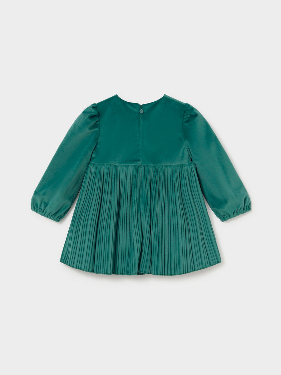 Vestido veludo plissado Nenufar (Verde Escuro)  para Bebé Menina - Mayoral