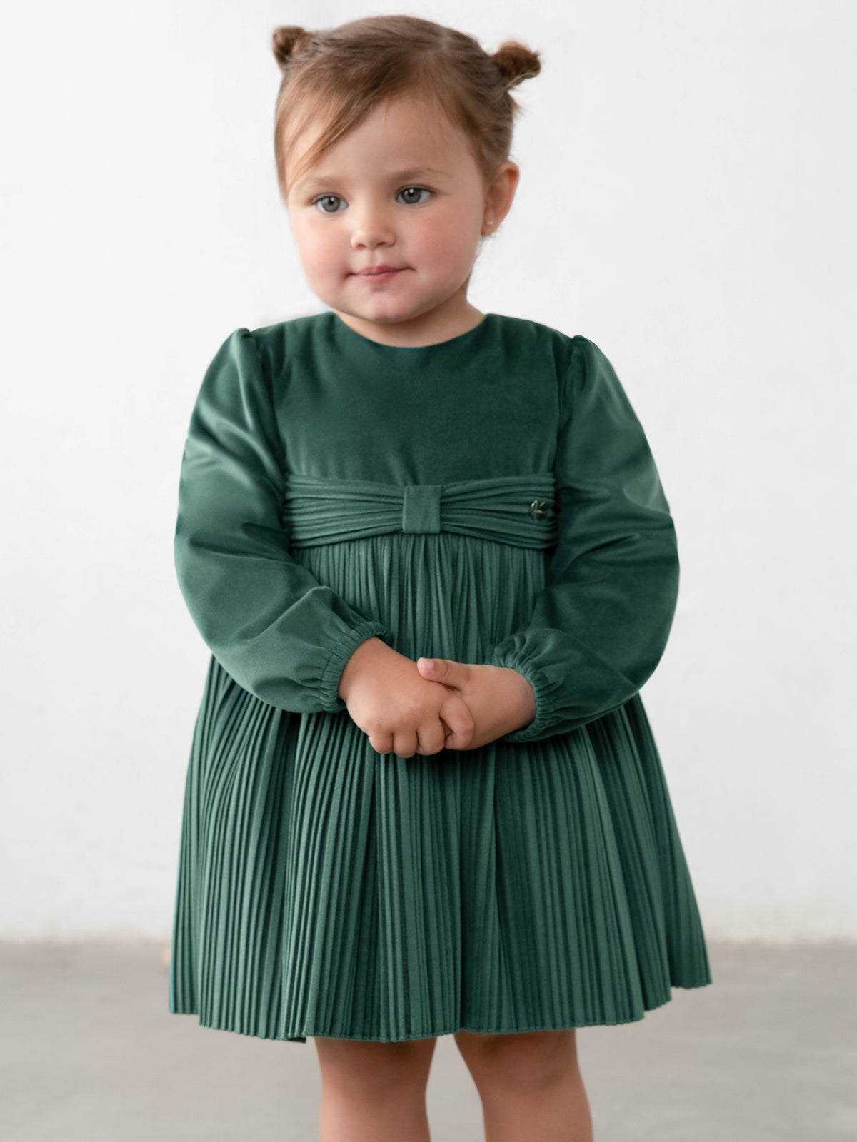 Vestido veludo plissado Nenufar (Verde Escuro)  para Bebé Menina - Mayoral