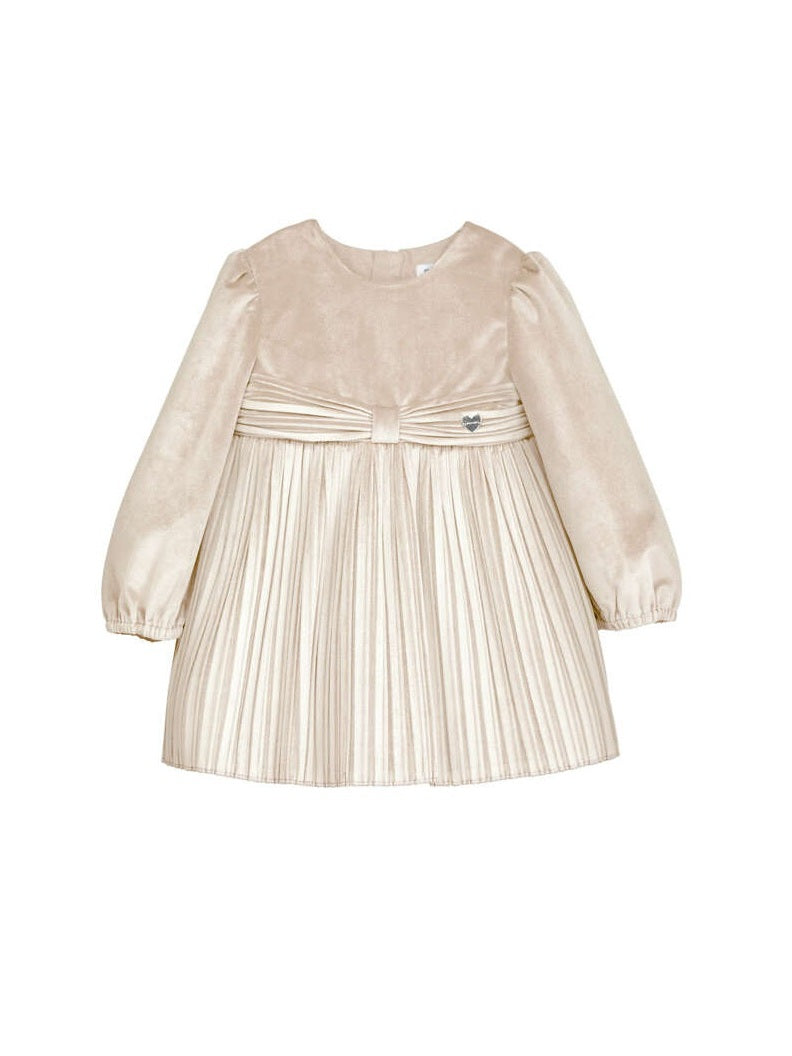 Vestido veludo plissado Tofu (Bege)  para Bebé Menina - Mayoral