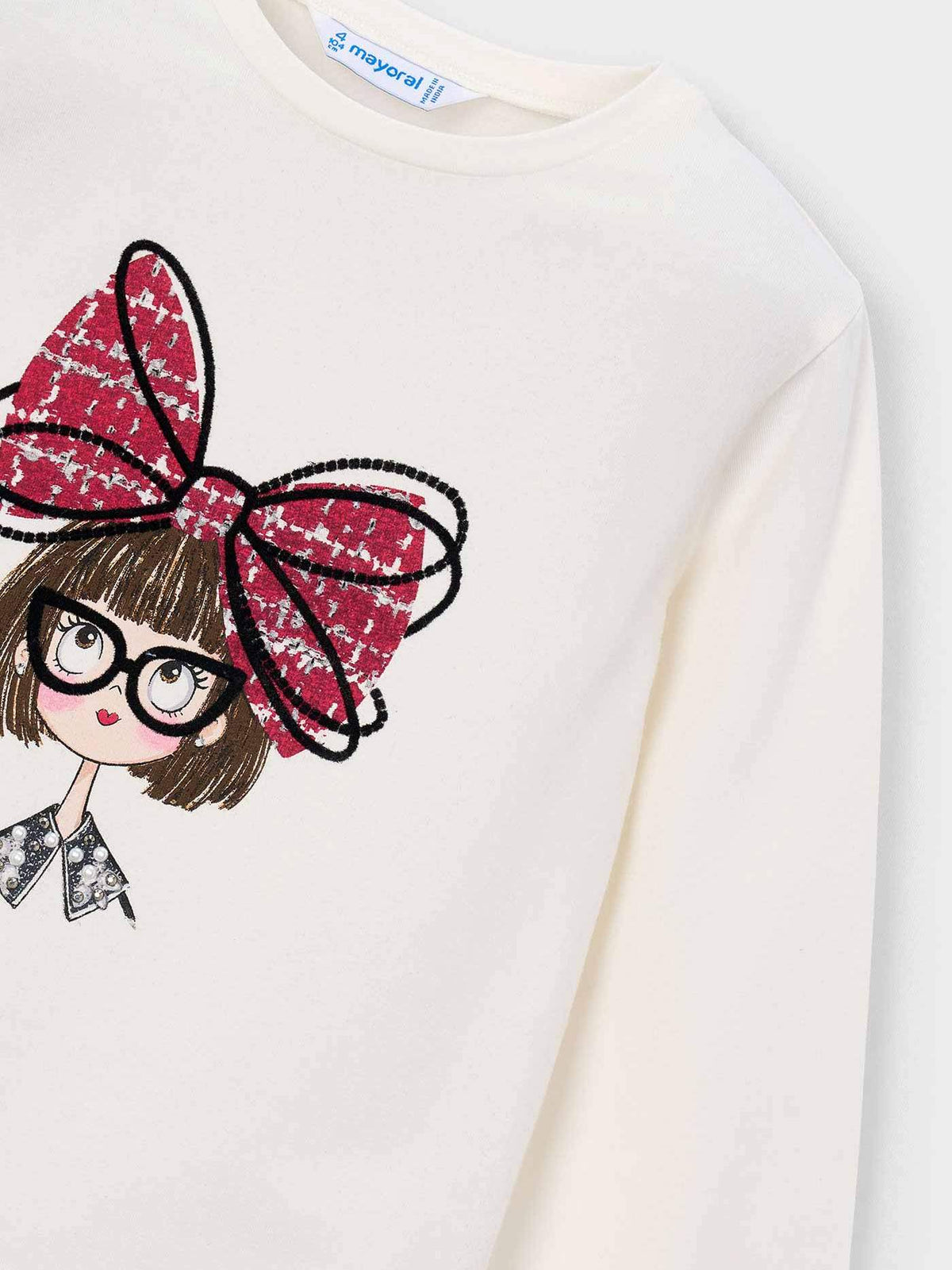 Camiseta m/comp. clássica Crú-vermel (Vermelho)  para Menina - Mayoral