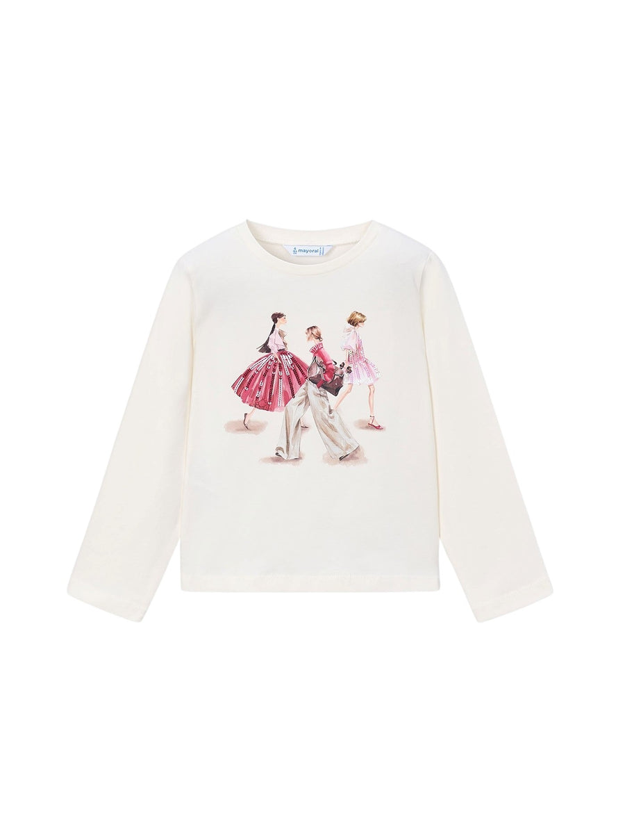 Camiseta m/comp. clássica Crú-petala (Rosa)  para Menina - Mayoral