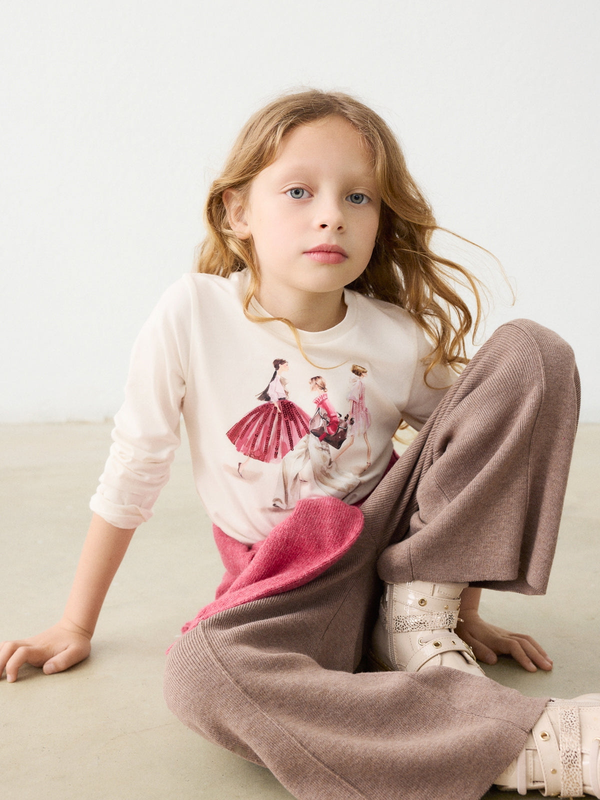 Camiseta m/comp. clássica Crú-petala (Rosa)  para Menina - Mayoral
