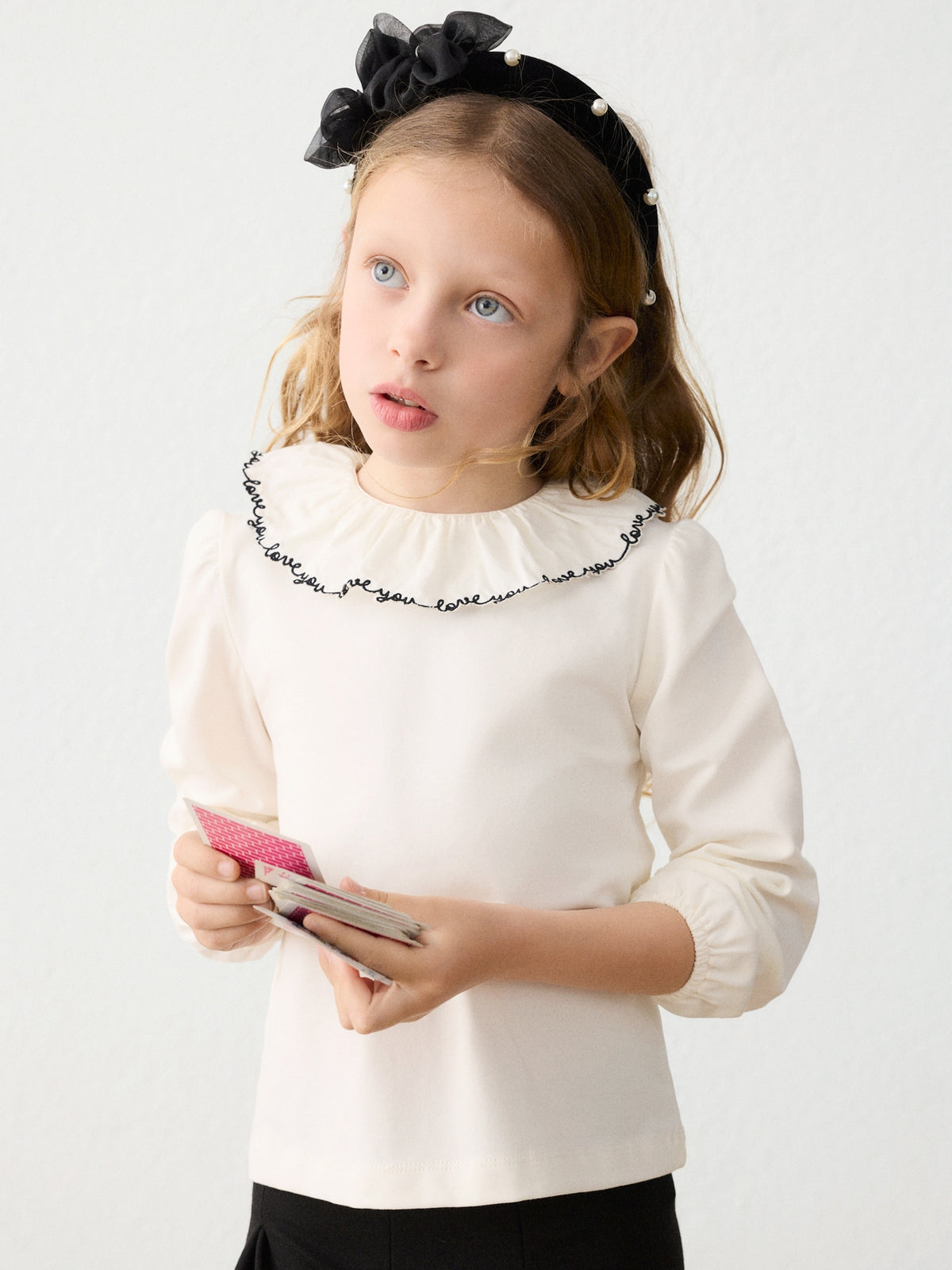 Blusa gola folhos Crú-preto (Preto)  para Menina - Mayoral