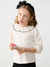 Blusa gola folhos Crú-preto (Preto)  para Menina - Mayoral