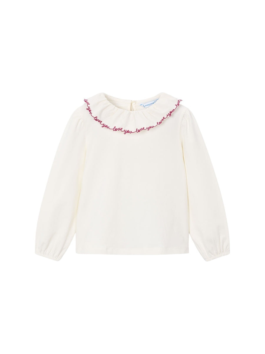 Blusa gola folhos Crú-framb (Vermelho Escuro)  para Menina - Mayoral